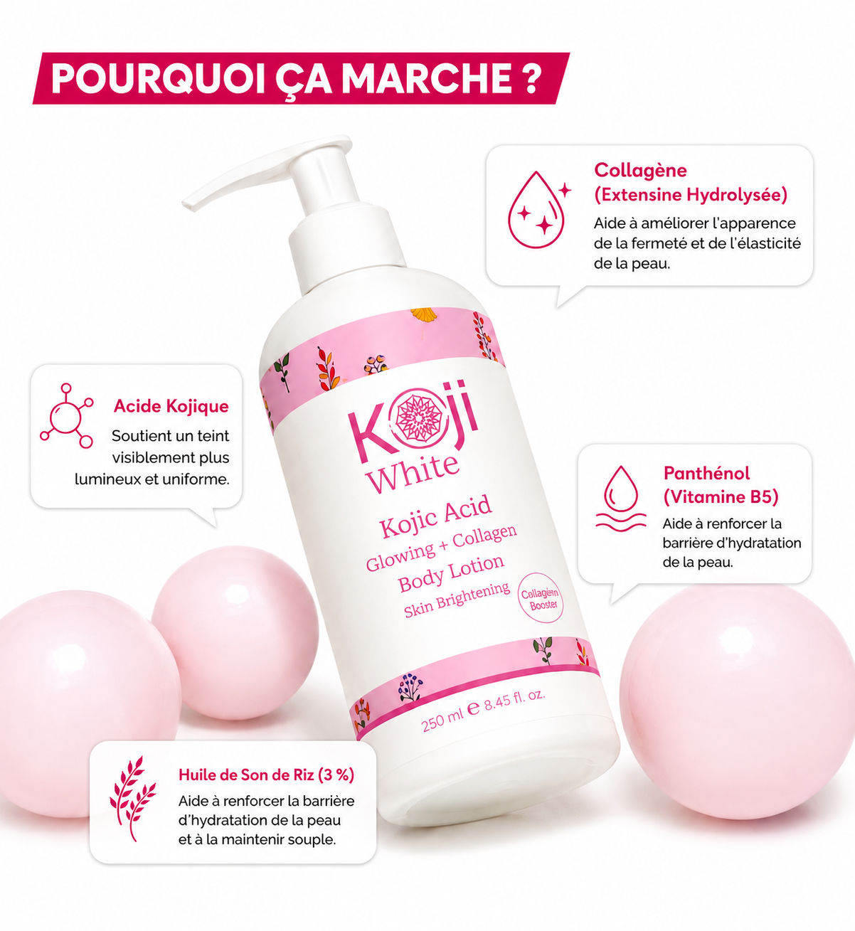 Lotion corporelle clarifiante à l’acide kojic et au collagène