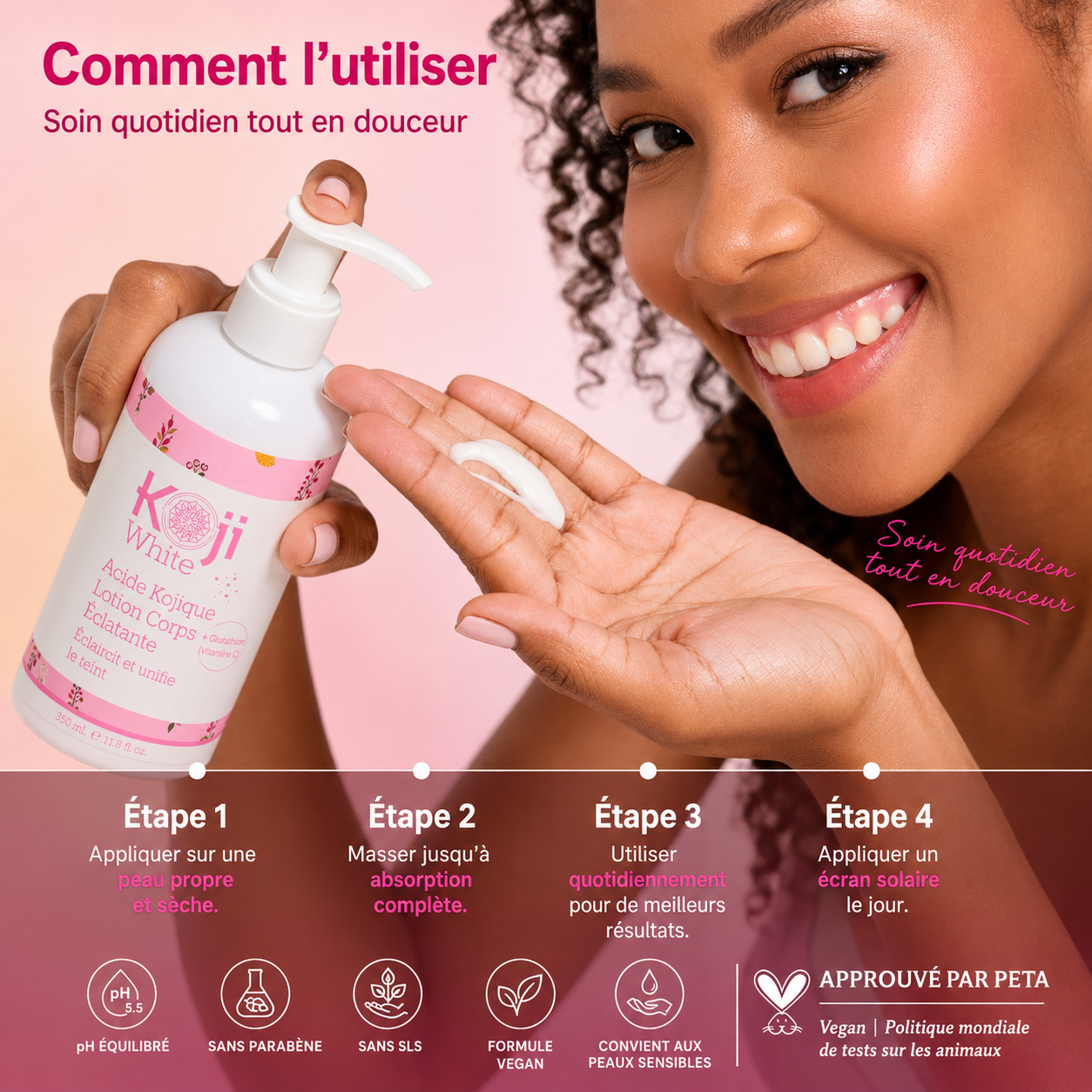 Lotion corporelle clarifiante à l’acide kojic et au collagène