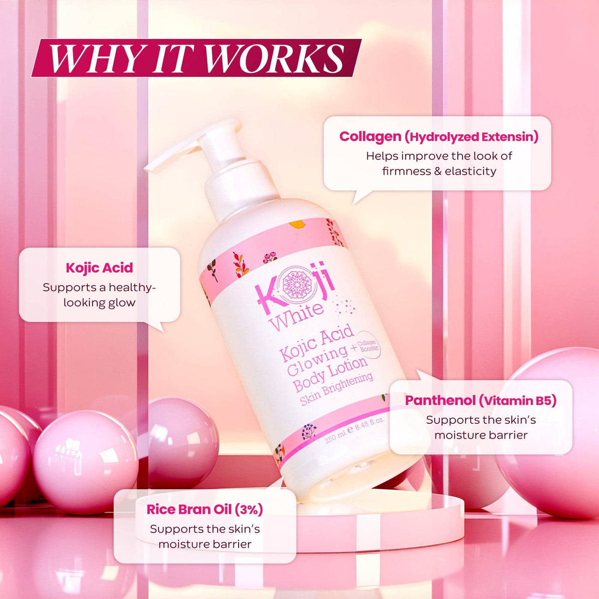 Lotion corporelle clarifiante à l’acide kojic et au collagène