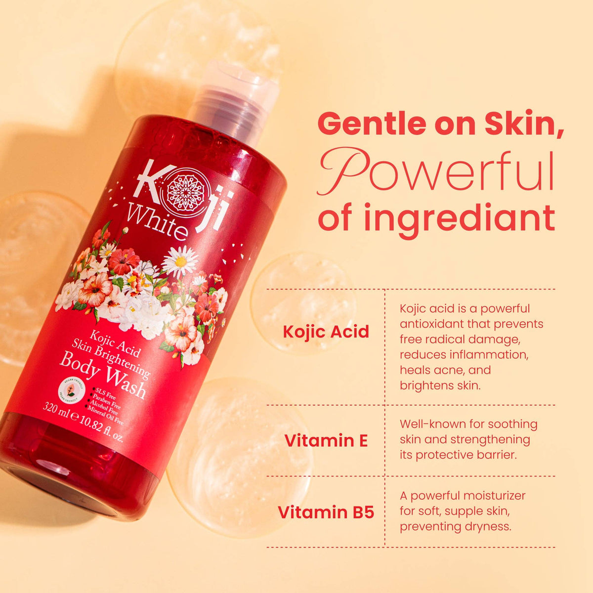 Gel douche clarifiant pour le corps à l'acide kojique