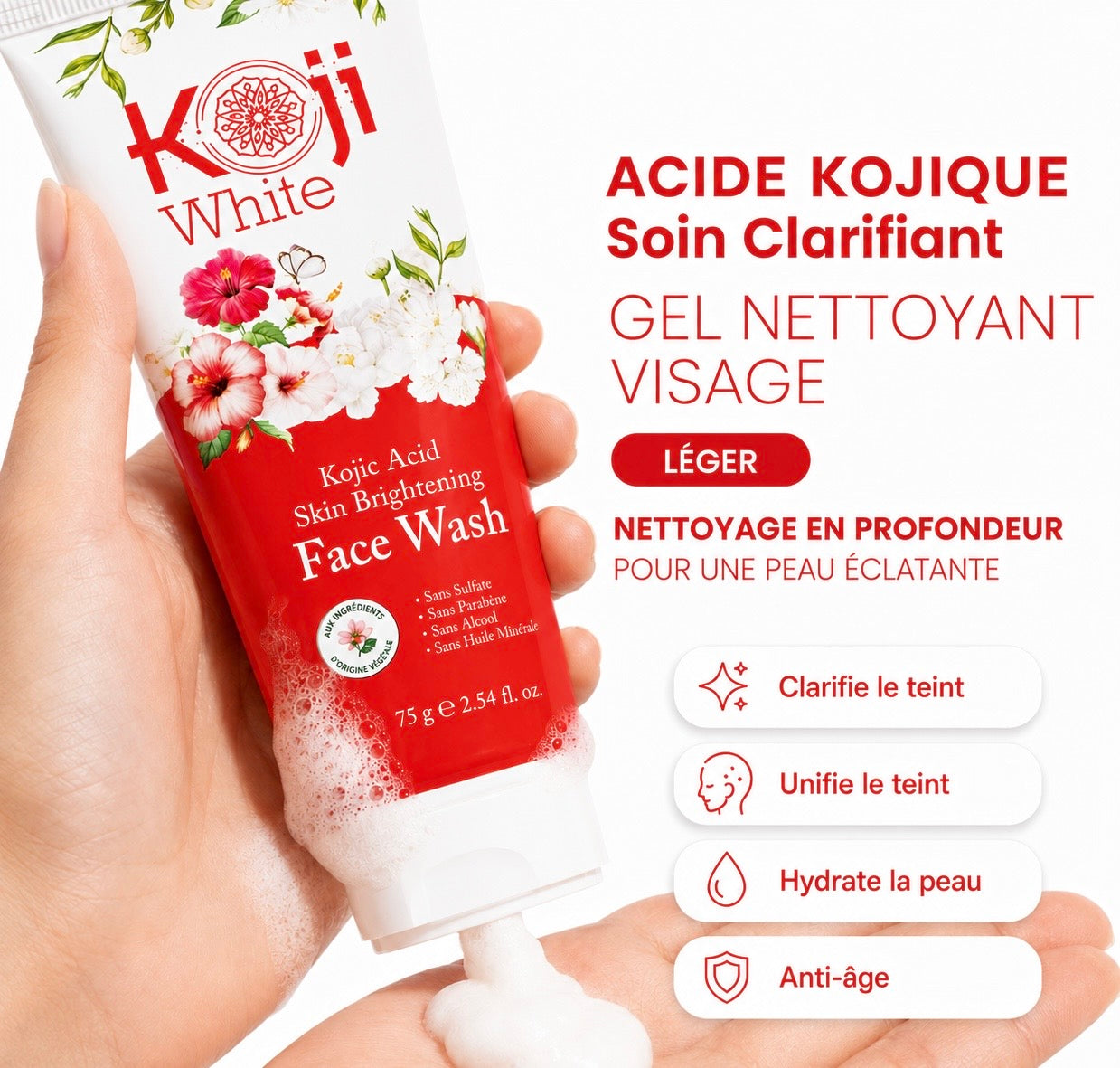 Nettoyant visage clarifiant à l'acide kojique