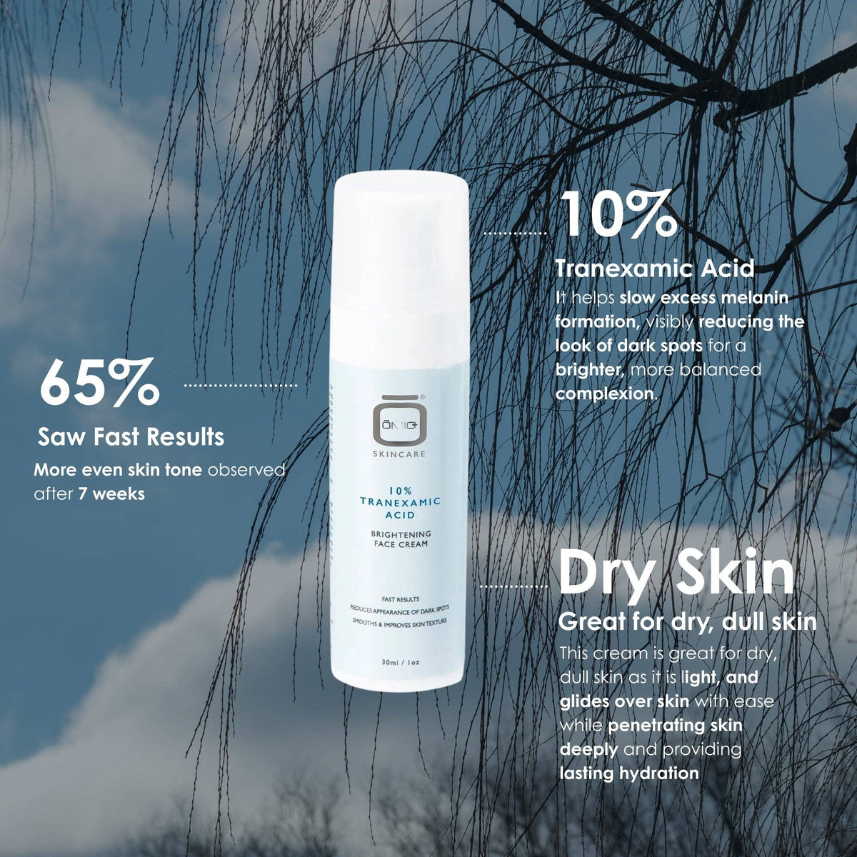 Omic+ Crème Éclaircissante Visage à l'Acide Tranexamique 10% - Résultats Rapides 30ml