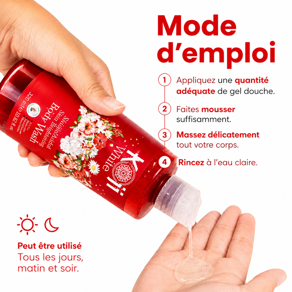 Gel douche clarifiant pour le corps à l'acide kojique