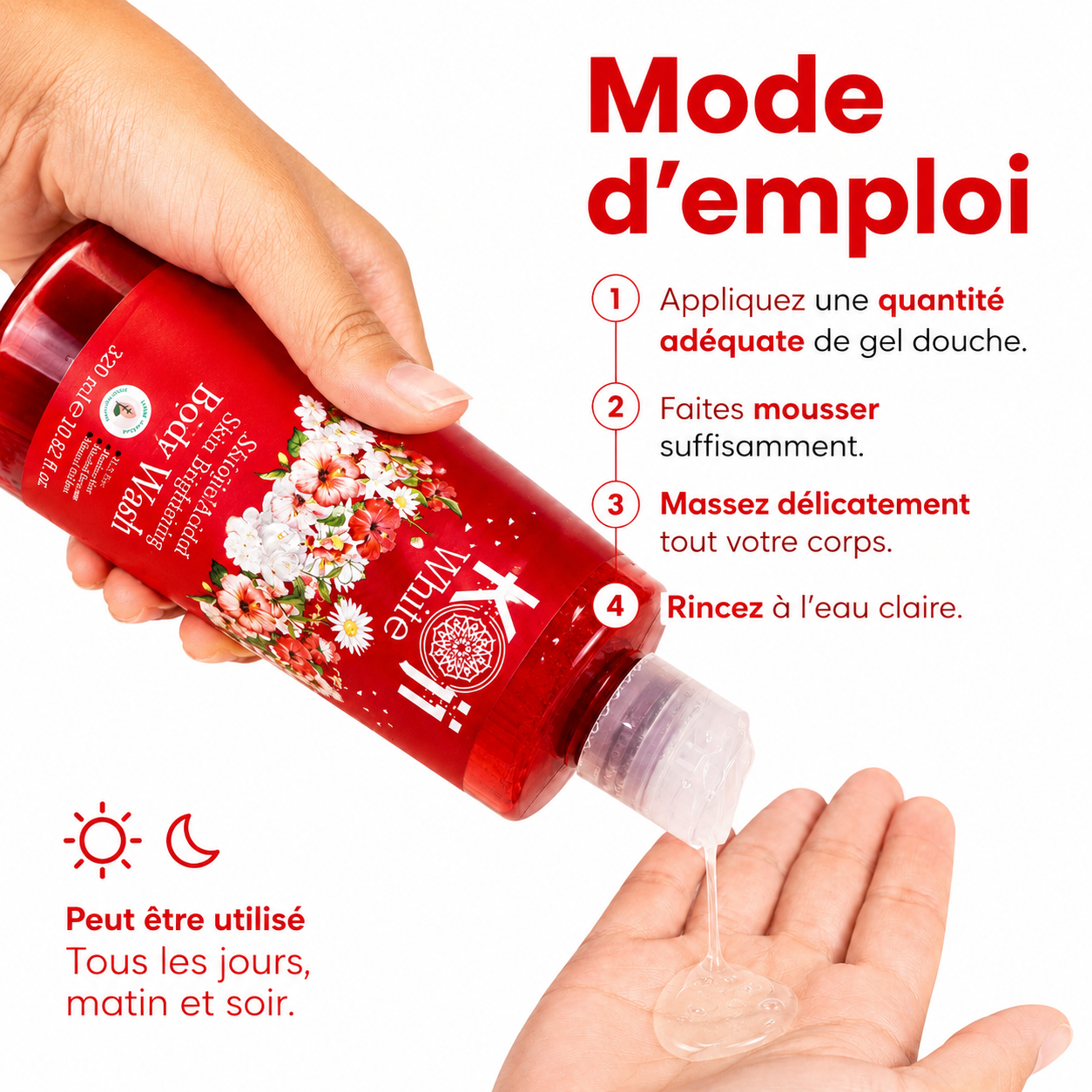 Gel douche clarifiant pour le corps à l'acide kojique