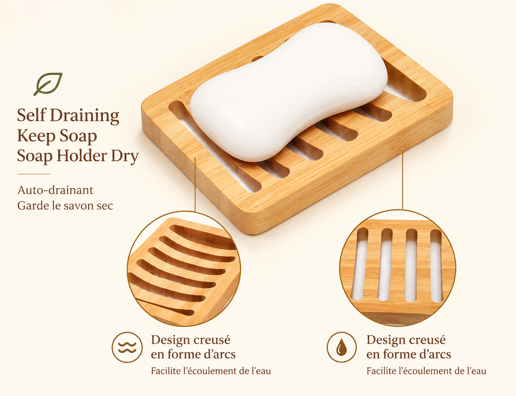 Porte-savon en bambou naturel avec drainage