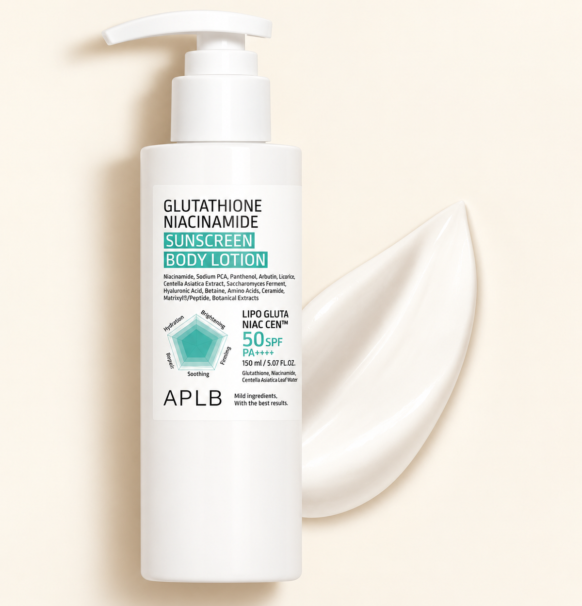 Lotion corporelle solaire Glutathion & Niacinamide SPF 50 - APLB